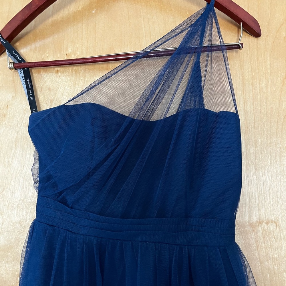 Navy blue floor length, Alfred Angelo bridesmaid dress